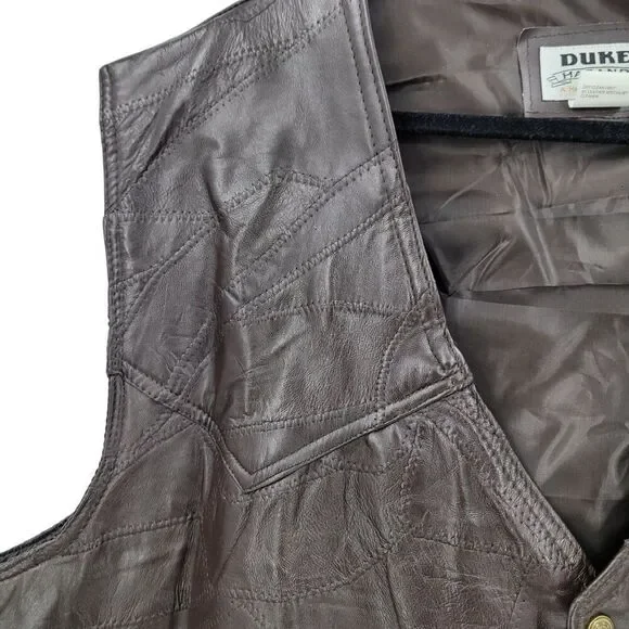 Duke Haband Mens Sz 4XL Western Brown Genuine Leather Patchwork Vest Cowboy‎